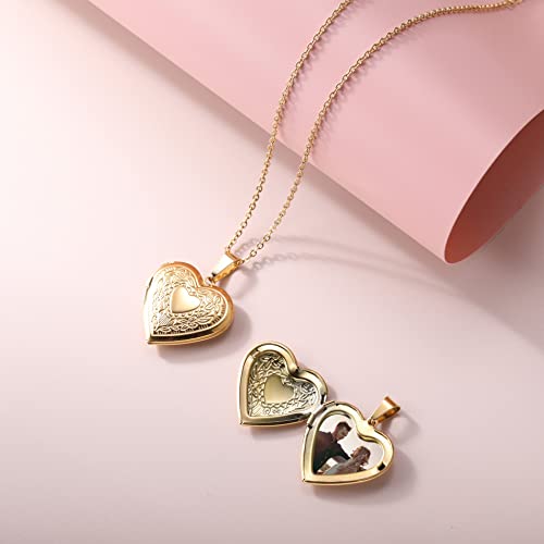 Personalized Heart Locket Necklace for Women with Picture Custom Inside Engraved Text Silver/Gold/Rose Gold Photo Locket Stainless Steel Memorial Gifts for Mom Daughter Grandmother - color: A2: Gold Flower Pattern (Custom)
