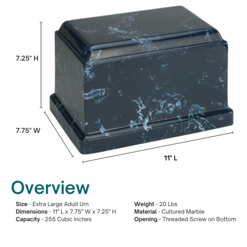 Navy Olympus Cultured Marble Cremation Urn for Human Ashes, Blue, Ground Burial, Home Display and Funeral Memorial - color: Navy