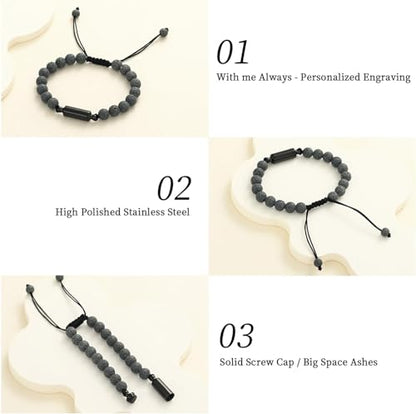 Hearbeingt Cylinder Cremation Bracelet for Ashes Adjustable Rope Urn Bangle - color: B-Black grey
