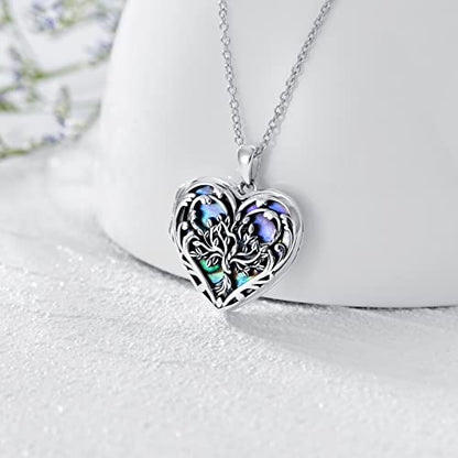 SOULMEET Personalized Tree of Life/Palm Tree Heart Locket Sterling Silver Necklace That Holds 1 or 2 Pictures Memorial Vintage Photo Locket Custom Any Photo Healing Gift - style: B1-Abalone tree locket only
