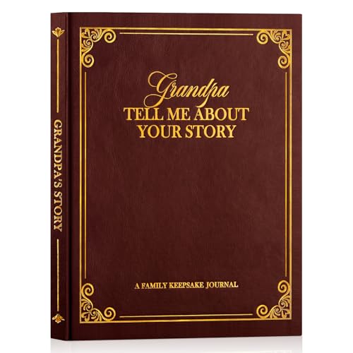 Lanpn Grandpa Life Story Book Journal with 270+ Prompts, Leather Hardcover Grandfather Guided Journal to Fill Out Memory Keepsake Book, Father's Day Birthday Christmas Gift for Grandpas, Brown - color: Brown