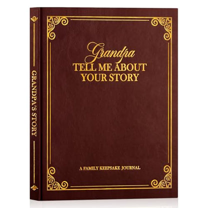 Lanpn Grandpa Life Story Book Journal with 270+ Prompts, Leather Hardcover Grandfather Guided Journal to Fill Out Memory Keepsake Book, Father's Day Birthday Christmas Gift for Grandpas, Brown - color: Brown