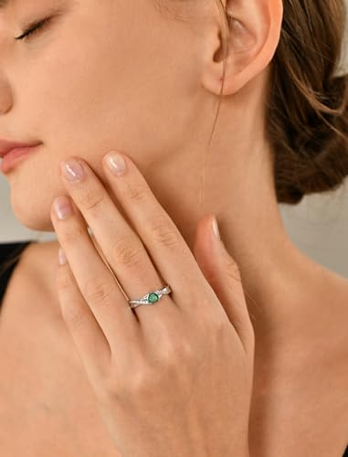 YL 925 Sterling Silver Engagement Rings 5MM Heart Cut Birthstone Infinity Ring for Women-size5 - color: 05-emerald-May