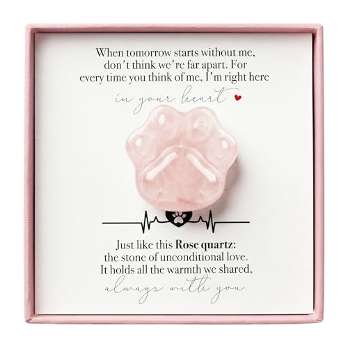 LINGYUAN Rose Quartz Pet Memorial Gift, Paw Print Keepsake Stone in Gift Box for Loss of Dog or Cat, Sympathy Memorial Keepsake - color: Rose Quartz Memorial Card
