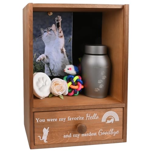 Pet Memorial Shadow Box Keepsake 9.25x13 Cat Memorial Gifts for Loss of Cat Death Sympathy and Remembrance Gift Large Pet Picture Frame Display Case with Deep Rainbow Bridge Drawer