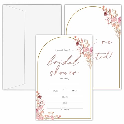 Bridal Shower Invitations, 25 Pink Arch Invites with Envelopes for Bridal Shower Reception Engagement Party, Floral Wedding Party Cards - B04 - style: Pink Arch
