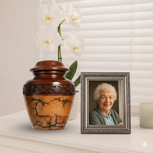 Wooden Cremation Urn (Small Keepsake 20 Cubic Inches) Adult Size for Man and Women Beutiful and Decorative urn for Ashes Fractal Design, Black Resin Inlay, - size: Small (20 lbs)