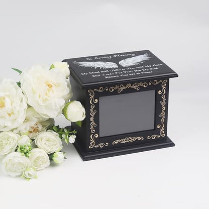 Wooden Urn Box for Ashes Cremation Urns for Human Ashes Adult Male or Female, Memorial Keepsake Urns with Photo Frame, Funeral Casket for Men Women, Burial Urn for Adults Up to 200 IBS-Wing - size: Wing