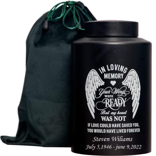 Custom Urns for Human Ashes Cremation Funeral Burial Urn for Male Female | Stainless steel, Customizable, Large Up to 220lbs, Decorative Urns, Urnas Para Cenizas Humanas Adultos, Angel Wings - size: Custom Wings Black