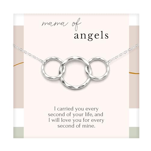 Miscarriage Memorial Necklace Jewelry Gifts for mothers Loss of Twins Infant Stillborn Angel Baby Pregnancy Multiple Miscarriage interlocking Circles linked Sympathy Bereavement Remembrance - color: STERLING SILVER, style: MAMA OF ANGELS