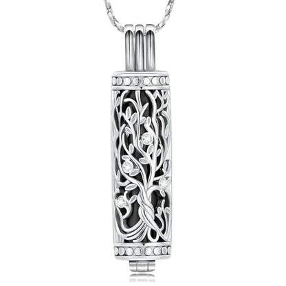 Tree of Life Urn Necklace for Women Men Cylinder Bar Memorial Ash Pendant | Tree of Life Cremation Jewelry,Stainless Steel Keepsakes Necklaces,Vial Ashes Pendant - color: Silver-Black