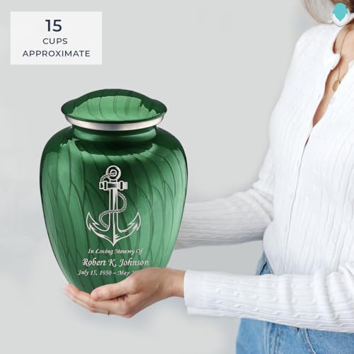 Adult Personalized Anchor Cremation Urns for Human Ashes I Large Pearl Green Funeral Urn for Men and Women I 200 lbs - color: Pearl Green