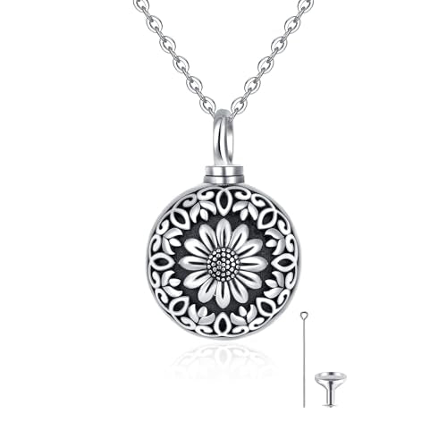 Flower Cute Animal Sterling Silver Pendant Urn Ashes Necklace for Women BF0709 - color: Ball *Sunflower