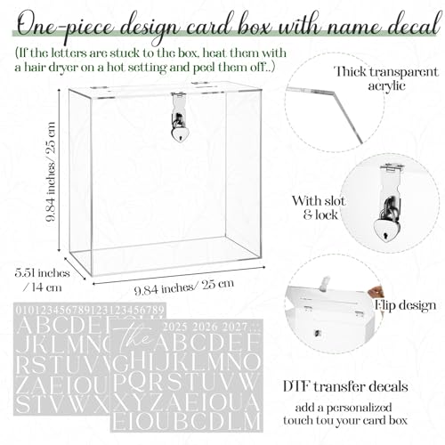 Novabright 10 Inches Wedding Acrylic Card Box with Slot Lock and Last Name Transfers Money Box for Bridal Shower Wedding, Baby Shower Birthday Party, No Assembly Needed(Clear,Classic Style) - color: Clear, style: Classic Style