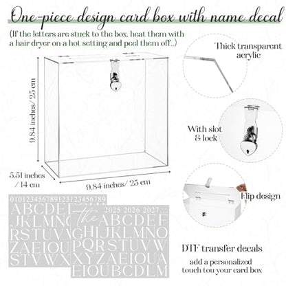 Novabright 10 Inches Wedding Acrylic Card Box with Slot Lock and Last Name Transfers Money Box for Bridal Shower Wedding, Baby Shower Birthday Party, No Assembly Needed(Clear,Classic Style) - color: Clear, style: Classic Style