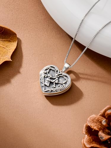 Poiuy Heart Locket Necklace for Women Photo Locket Necklace Gifts For Women | That Holds Pictures Locket Jewelry Anniversary Birthday Christmas Memento Gifts for Mom Daughter Women Girlfriend Sister - style: 03-father family