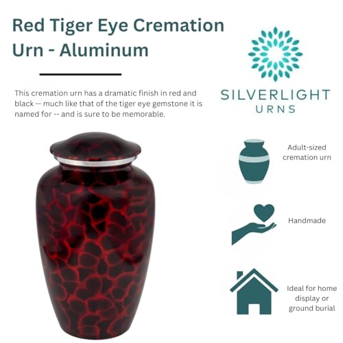 Red Tiger Eye Aluminum Cremation Urn, Adult Sized, 10.25 Inches High - color: Red Tiger