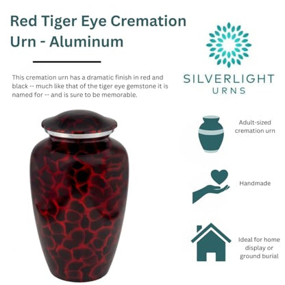 Red Tiger Eye Aluminum Cremation Urn, Adult Sized, 10.25 Inches High - color: Red Tiger