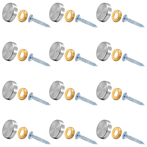 12 Pieces Stainless Steel Screw Cover Cap, 0.63"/16mm Diameter | or Decorative Screws with Caps Silver Mirror Screws Fasteners, Sign Advertising Hardware, Nails, Construction,Chrome