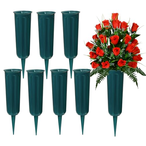 Cemetery Vases Plastic Memorial Flower Vases with Spikes for Grave Decorations Grave Vase for Artificial Cemetery Flowers (8Pcs, Blue) - color: Blue