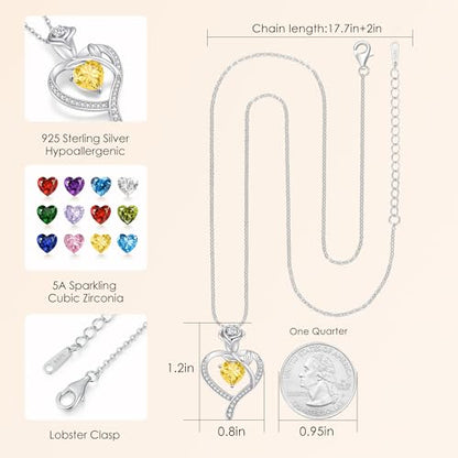 925 Sterling Silver Rose Love Heart Birthstone Necklaces for Women Jewelry | Hypoallergenic Nickel-Free & Lead-Free Pendant,Birthday Anniversary Christmas Gift for Women Wife Mom Girlfriend - color: White Gold-11-Nov