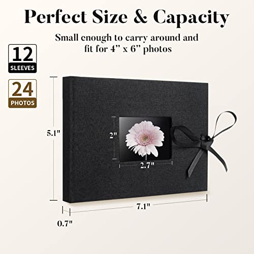 Fabmaker Small Photo Album 4x6, Picture Album, Picture Book, Mini Brag Book | Ribbon Closure, Linen Fabric Cover, Front Window, Sturdy Binding, Acid-free, PVC free, Artwork Weddings Family Boudoir - color: Black, size: 12 Pockets/1PK