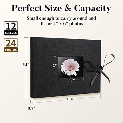 Fabmaker Small Photo Album 4x6, Picture Album, Picture Book, Mini Brag Book | Ribbon Closure, Linen Fabric Cover, Front Window, Sturdy Binding, Acid-free, PVC free, Artwork Weddings Family Boudoir - color: Red, size: 12 Pockets/1PK