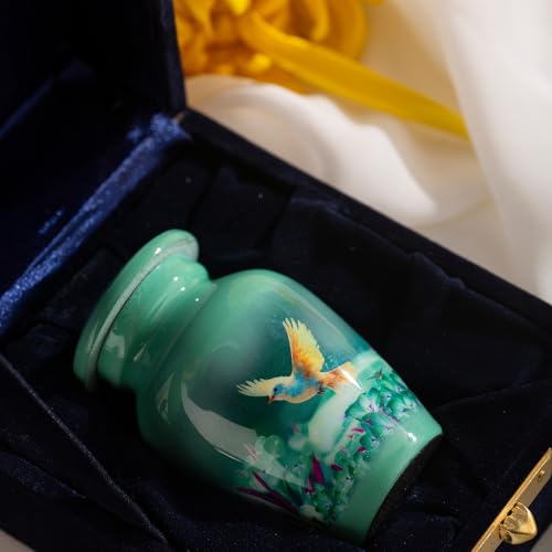 Small Keepsake Cremation Urn for Ashes - Beautiful Mini Memorial Urn with Velvet Box & Bag - color: Green