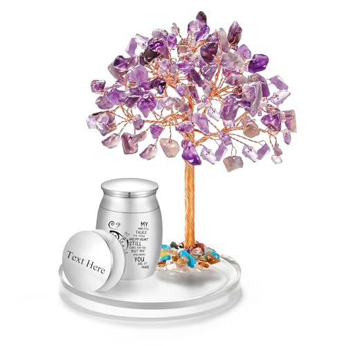 SOITIS Customized Small Urns for Human Ashes Keepsake, Stainless Steel Mini Urn for Human Ashes with Amethyst Crystal Tree-Decoration Butterfly Cremation Keepsake Sharing Memorial Urns - size: Text-Custom