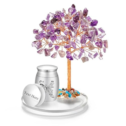 SOITIS Customized Small Urns for Human Ashes Keepsake, Stainless Steel Mini Urn for Human Ashes with Amethyst Crystal Tree-Decoration Butterfly Cremation Keepsake Sharing Memorial Urns - size: Text-Custom