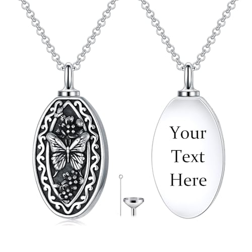 925 Sterling Silver Memorial Jewelry Urn Necklaces for Ashes, Photo Locket Necklace that Holds Picture - color: butterfly urn necklace-Custom