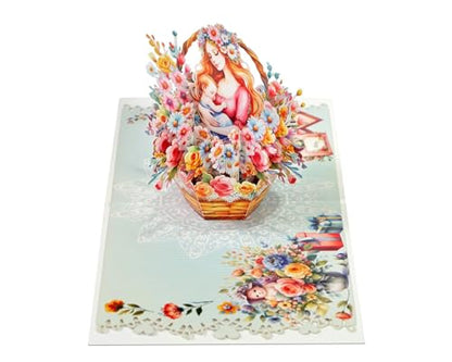 iGifts And Cards Mother & Baby Floral Basket 3D Pop-Up Card 6" x 6" | Eternal Nurture, Watercolor Art, First Mother's Day, Baby Shower, Congratulations, Grandmother, New Parent, Keepsake Memento - color: Mother and Baby