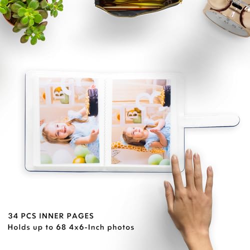 Photo Album 4x6 Photos - 68 Pockets Small Mini Capacity Premium Vegan Leather Cover Case, Portable Wallet Photo Book for Boys Girls Birthday Wedding (Dark Blue) - color: Dark Blue