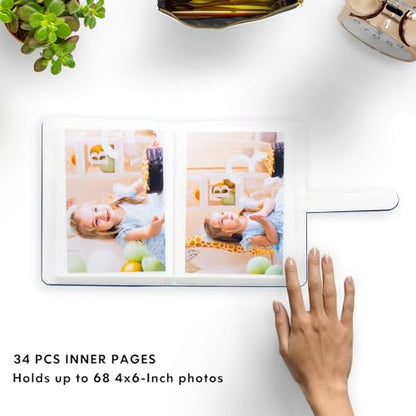 Photo Album 4x6 Photos - 68 Pockets Small Mini Capacity Premium Vegan Leather Cover Case, Portable Wallet Photo Book for Boys Girls Birthday Wedding (Dark Blue) - color: Dark Blue