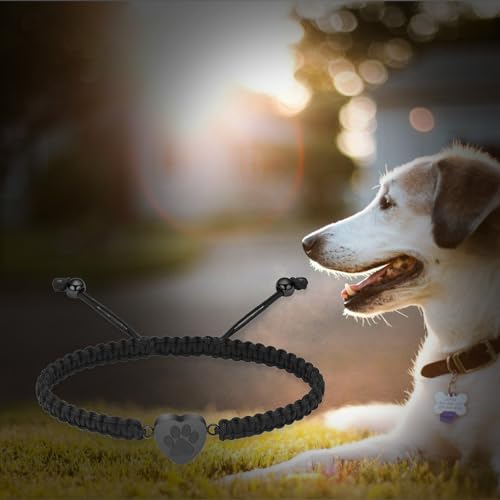 Cremation Bracelet for Pets Ashes Cat Dog Heart Paw Print Pendant Bangle Stainless Steel Memorial Urn Bracelet Cremation Jewelry - color: Black