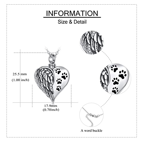 YFN Urn Necklaces for Ashes Sterling Silver Heart Urn Necklaces for Ashes Cremation Memory Jewelry for Women Men - style: pet wings urn necklace