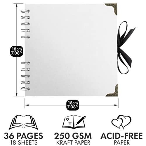 Scrapbook Album, 36 Pages, 7 x 7 Inch, White Photo Album, Scrap Book | Hardcover with Thick 200 GSM Kraft Paper, Ideal for Your Scrapbooking Albums, Art & Craft Projects (White, 7 x 7 Inch) - color: White, size: 7 X 7 Inch