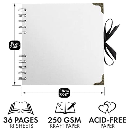 Scrapbook Album, 36 Pages, 7 x 7 Inch, White Photo Album, Scrap Book | Hardcover with Thick 200 GSM Kraft Paper, Ideal for Your Scrapbooking Albums, Art & Craft Projects (White, 7 x 7 Inch) - color: White, size: 7 X 7 Inch