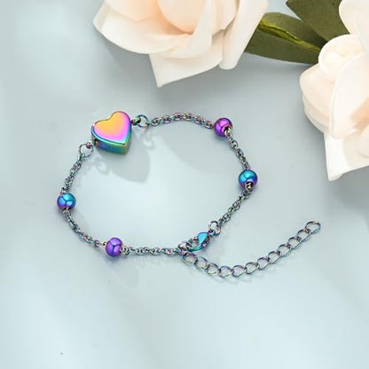 shajwo Pet Cremation Jewelry Paw Print Heart Urn Bracelet for Ashes - color: Rainbow