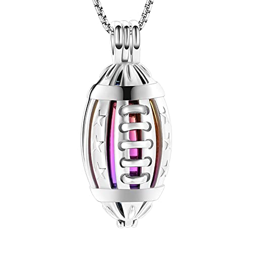 Oinsi American Football Cremation Locket Necklace For Ashes Of Loved Ones Stainless Steel Memorial Urn Jewelry Women Men Keepsake Fashion Necklace - color: Silver-Rainbow