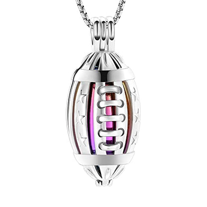 Oinsi American Football Cremation Locket Necklace For Ashes Of Loved Ones Stainless Steel Memorial Urn Jewelry Women Men Keepsake Fashion Necklace - color: Silver-Rainbow