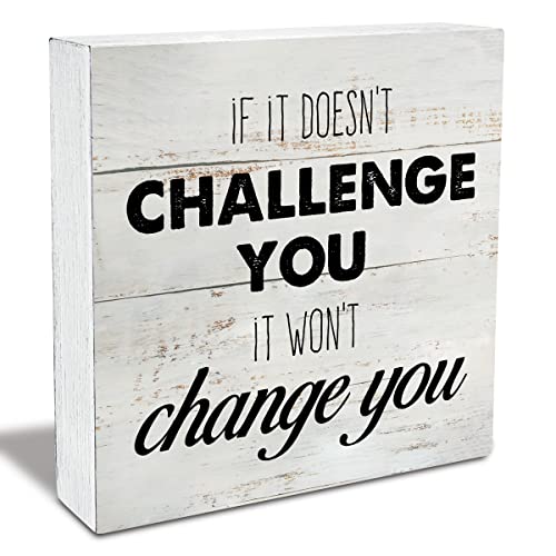 Rustic Uplifting Fitness Wood Box Sign Motivational Workout Wooden Box Sign - color: CHALLENGE
