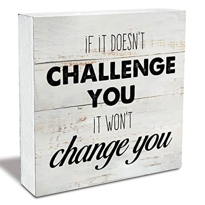 Rustic Uplifting Fitness Wood Box Sign Motivational Workout Wooden Box Sign - color: CHALLENGE