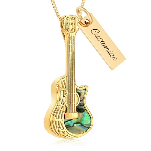 XSMZB Guitar Urn Necklace for Ashes for Women Men Abalone Shell Cremation Jewelry Human Pet Ashes Keepsake Pendant for Guitar Players - color: Customize