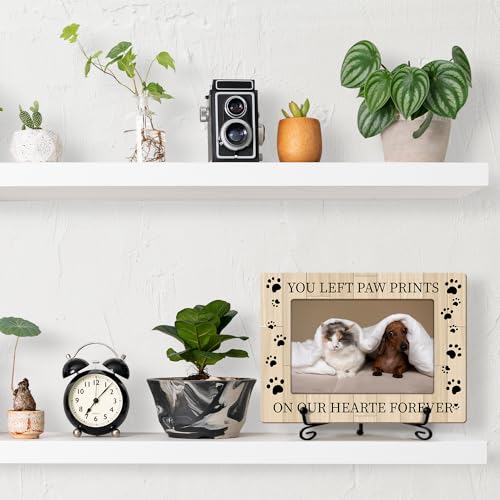 Sympathy Gift Wood Photo Frame for Loss Of Pet Owner Pet Dog Mom Cat Dad, Pet Memorial Home Table Decor Supplies Remembrance Tabletop Pet Paws Picture Frame with Stand (4x6" Horizontal Photo) -19