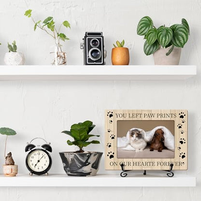 Sympathy Gift Wood Photo Frame for Loss Of Pet Owner Pet Dog Mom Cat Dad, Pet Memorial Home Table Decor Supplies Remembrance Tabletop Pet Paws Picture Frame with Stand (4x6" Horizontal Photo) -19