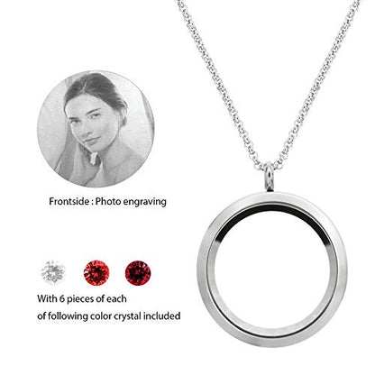 Laser Engraved Personalized Photo & Text Message Floating Locket Crystals Necklace Pendant Handmade Love Note Anniversary Wedding Birthday Gift - style: Red - Photo Engraving