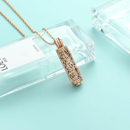 Tree of Life Urn Necklace for Women Men Cylinder Bar Memorial Ash Pendant | Tree of Life Cremation Jewelry,Stainless Steel Keepsakes Necklaces,Vial Ashes Pendant - color: Rosegold