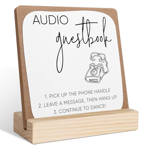 Audio Guest Book Sign, Wedding Signs for Ceremony and Reception, Bridal Shower Centerpieces for Tables, Marriage Reception, Bridal Shower Party Favors, Wedding Sign with Wooden Base - color: audio guestbook