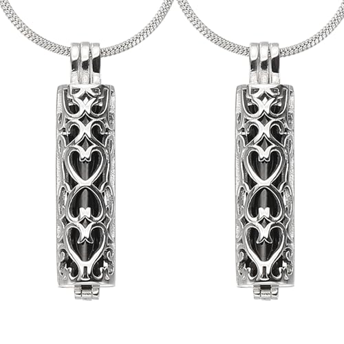 HARFINGTON Cylinder Urn Necklace, Hollow Cremation Jewelry Urn Necklace for Women Men Pet - color: Silver(Black)
